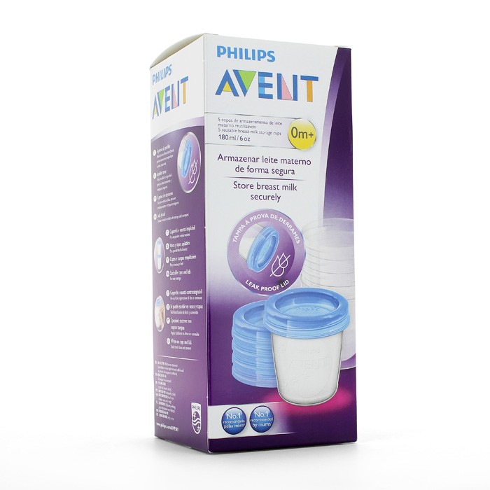 AVENT RECIPIENT LECHE 5 VASOS+TAPA 180ML