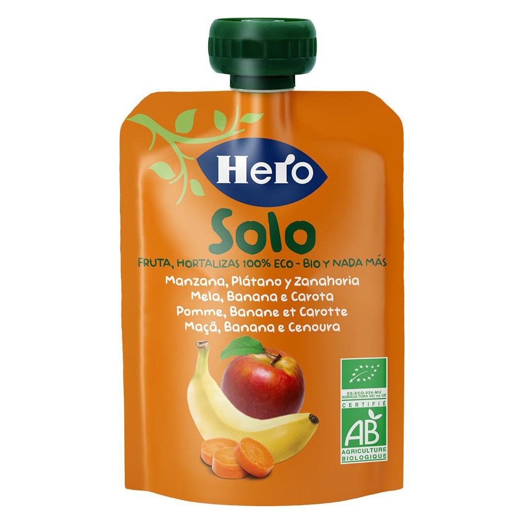 Hero Baby Solo ecológico manzana plátano y zanahorias bolsa 100g