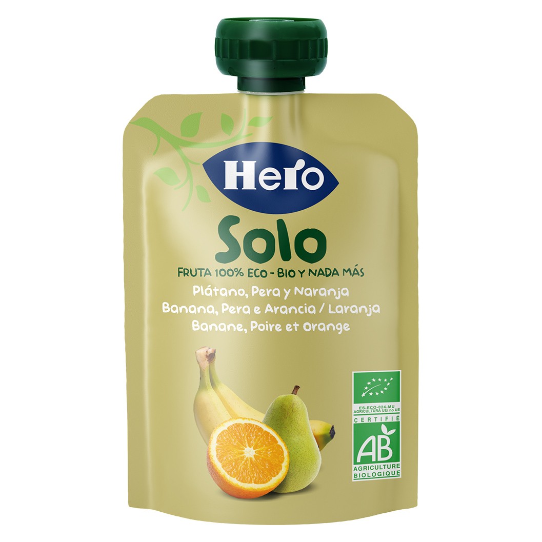 Hero Baby Solo ecológico plátano pera y naranja bolsa 100g