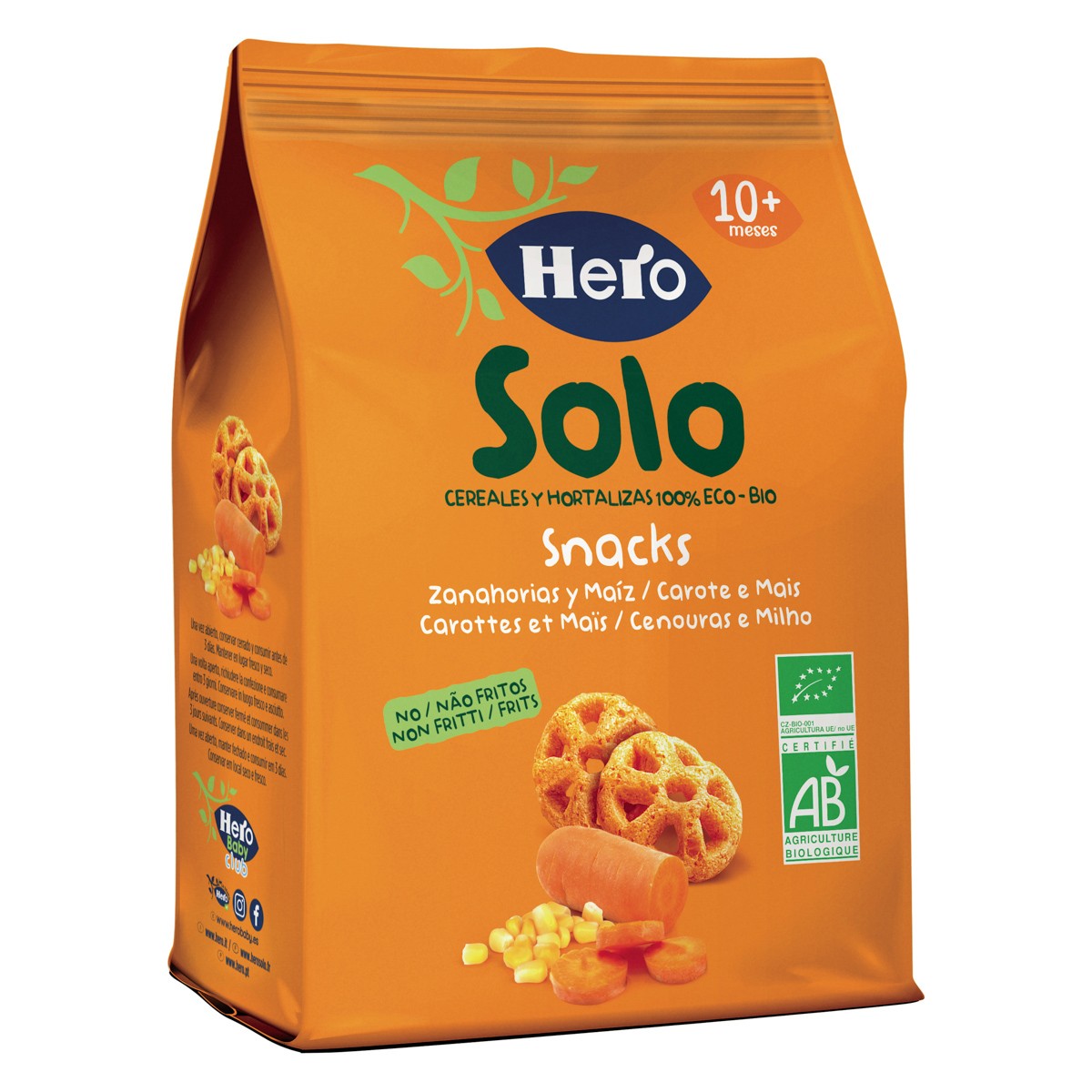 Hero snacks de zanahoria y maíz ecológicos 40g