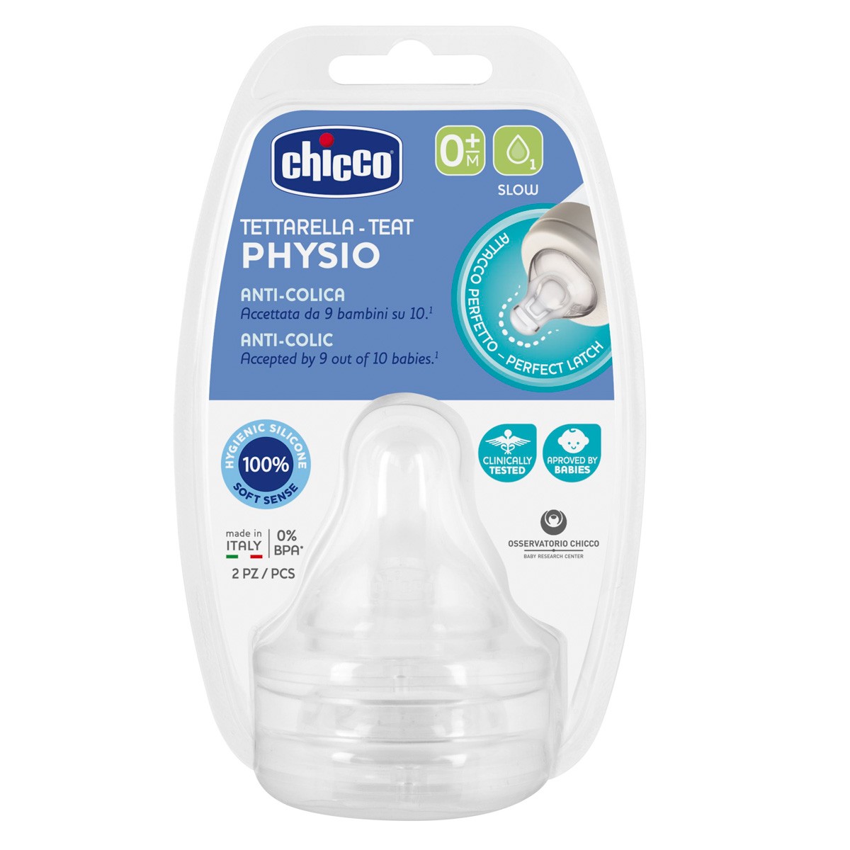 Chicco Tetina Physio silicona f/lento 0m+ 2und